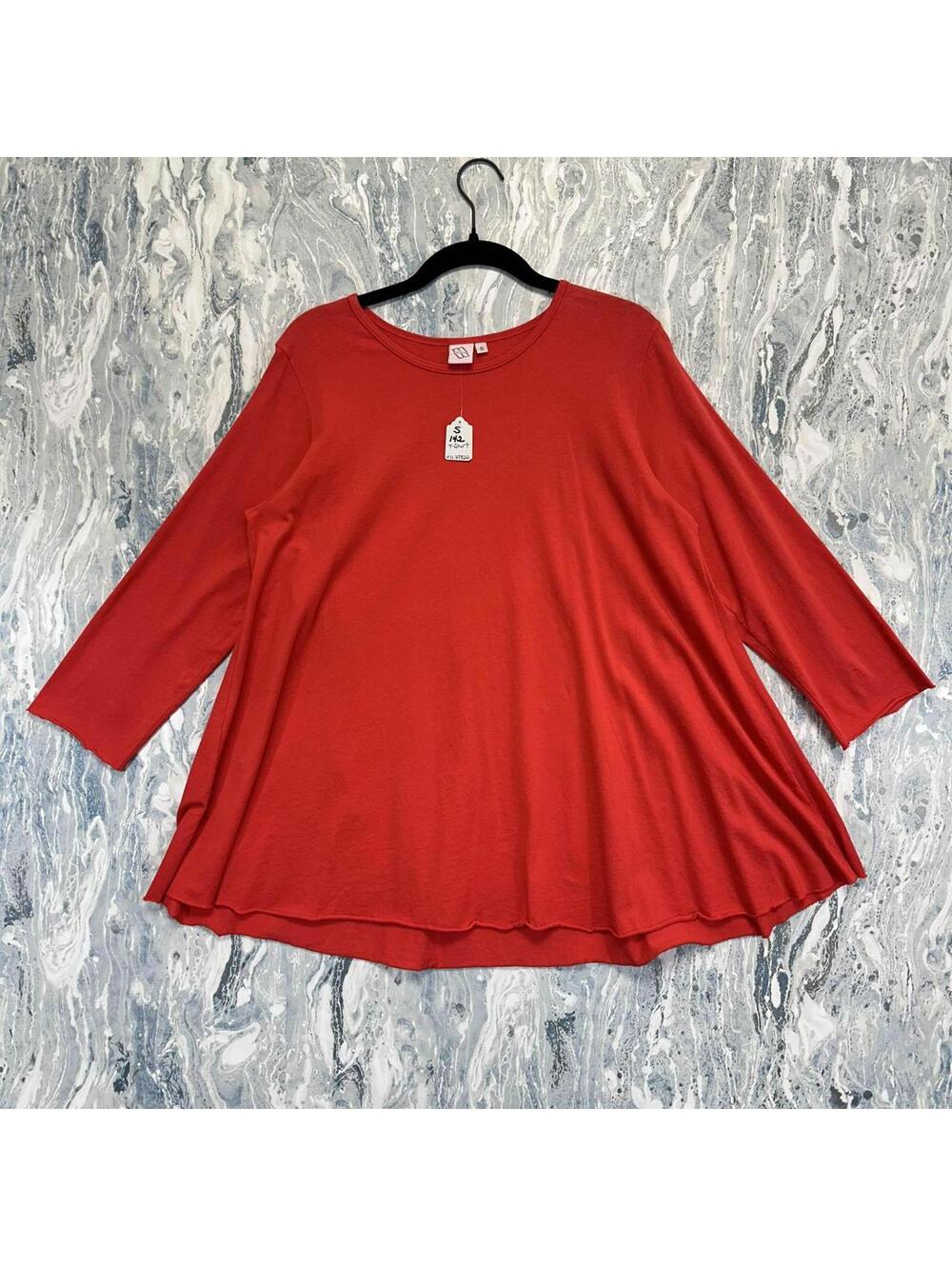 Boho Minilalist Lagenlook Red Flowy Long Sleeve Oversized Tunic Top (S)